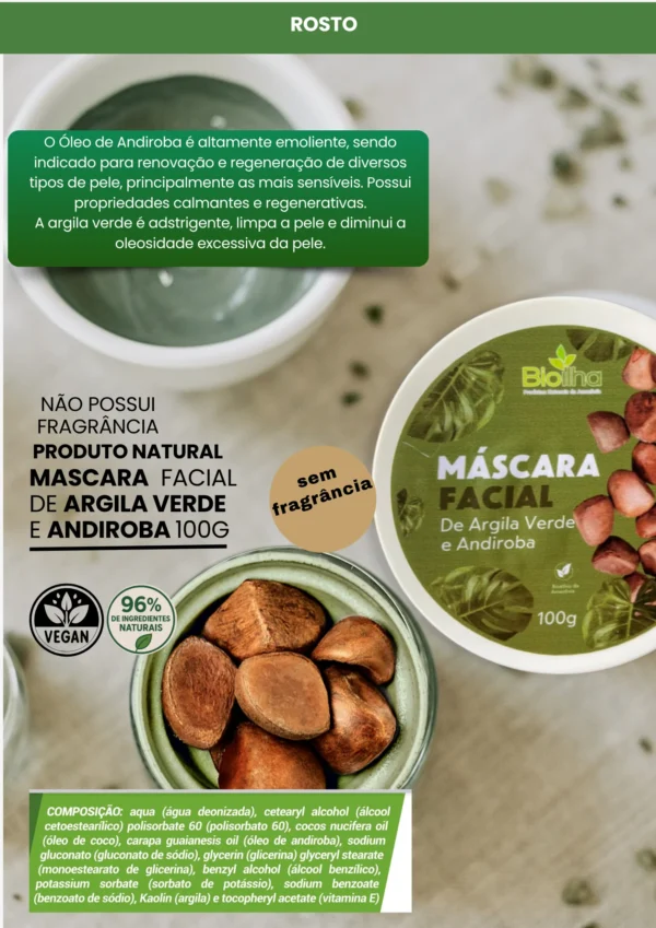 Máscara Facial de Argila Verde e Andiroba 150ml - Imagem 3