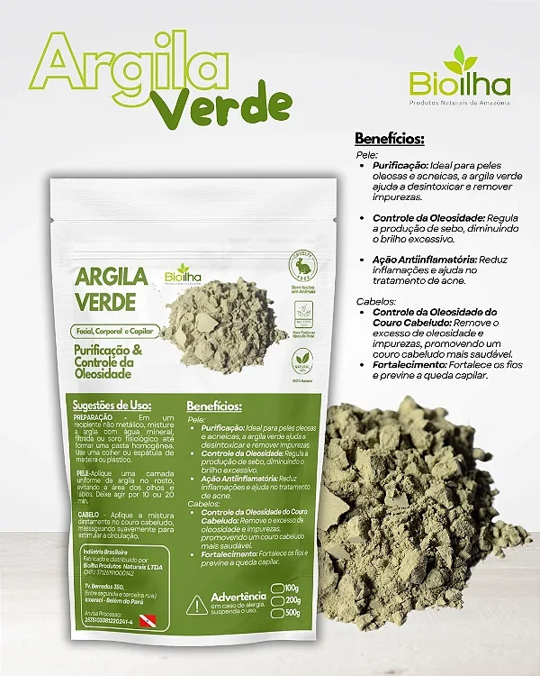 Argila verde em pó 200 g