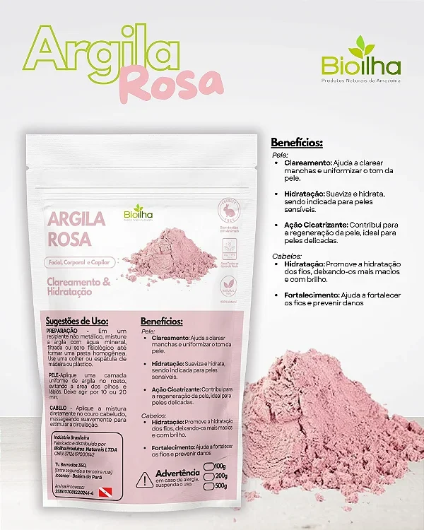 Argila rosa em pó 200 g