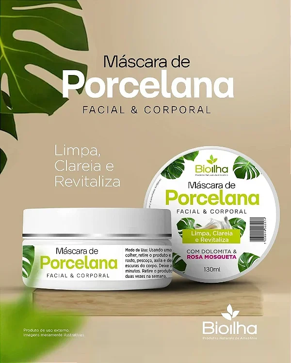 Máscara de Porcelana com Dolomita e Rosa Mosqueta 130ml